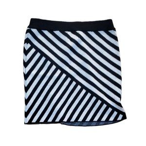 Cynthia Rowley Black White Striped Pull On Abstract Wool Blend Women's Skirt